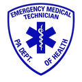 Emergency Medical Technician logo with star of life symbol on a white background