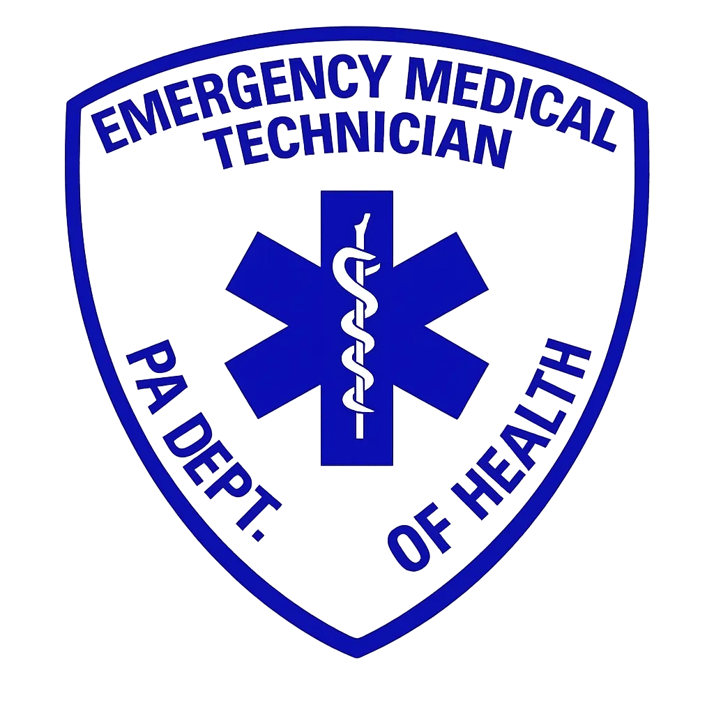 Emergency Medical Technician logo with star of life symbol on a white background