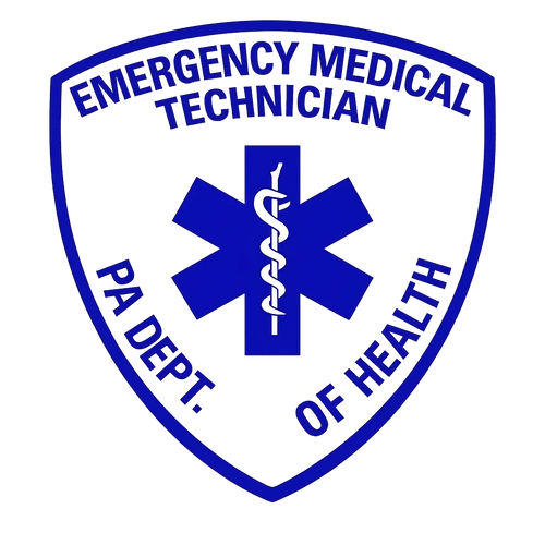 Emergency Medical Technician logo with star of life symbol on a white background