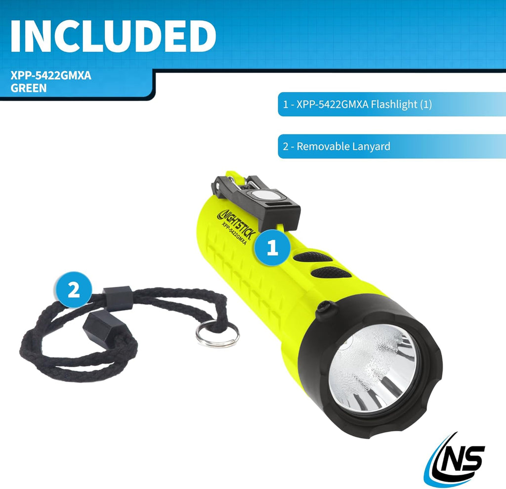 Nightstick Intrinsically Safe Dual-Light Torch W/magnets - 3 AA (not Included) - Green - ATEX