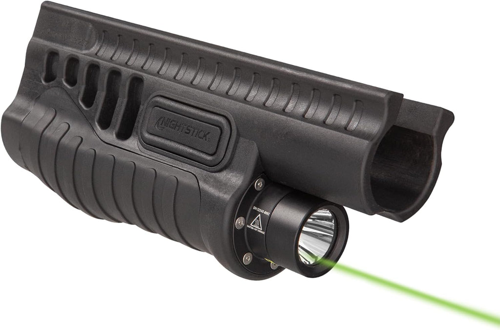Nightstick Polymer Shotgun Forend Light W/green Laser - 12ga Mossberg® 500/590/590A1/Shockwave - 2 CR123 - Black