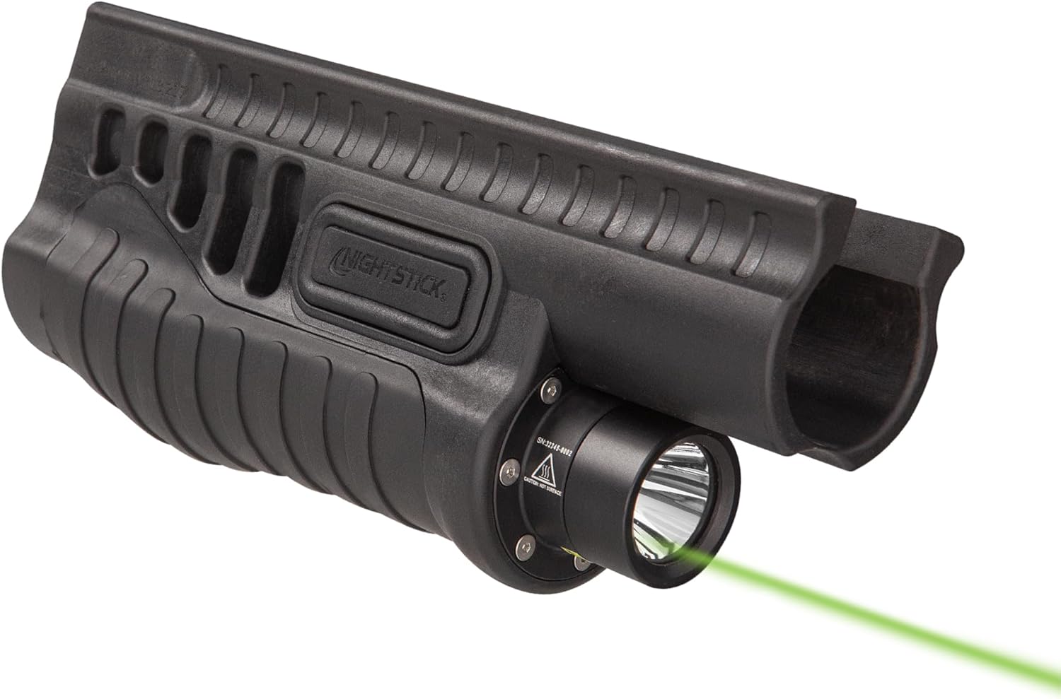Nightstick Polymer Shotgun Forend Light W/green Laser - 12ga Mossberg® 500/590/590A1/Shockwave - 2 CR123 - Black