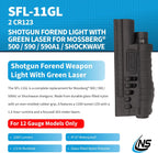 Nightstick Polymer Shotgun Forend Light W/green Laser - 12ga Mossberg® 500/590/590A1/Shockwave - 2 CR123 - Black