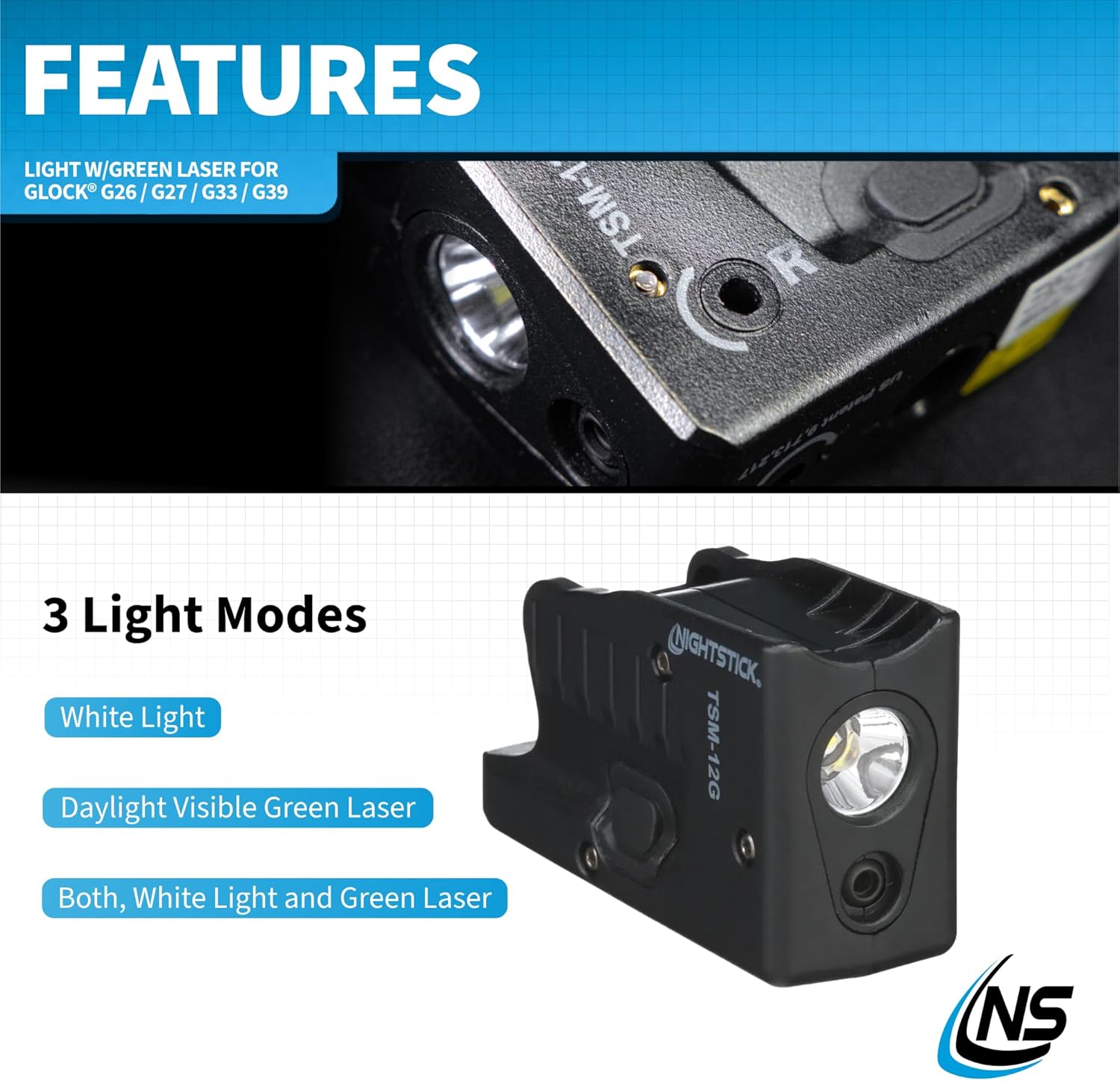 Nightstick Sub-Compact Handgun Light W/green Laser - Li-Ion - Fits Glock® G26 / G27 / G33 / G39