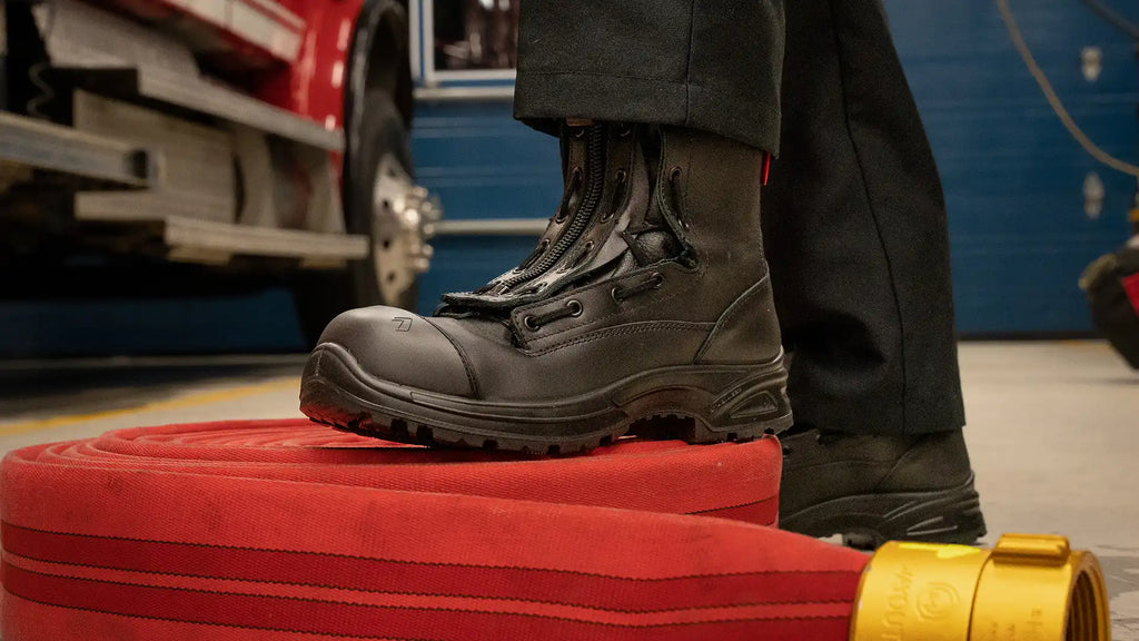 HAIX Airpower XR1 Pro EMS boot on fire hose