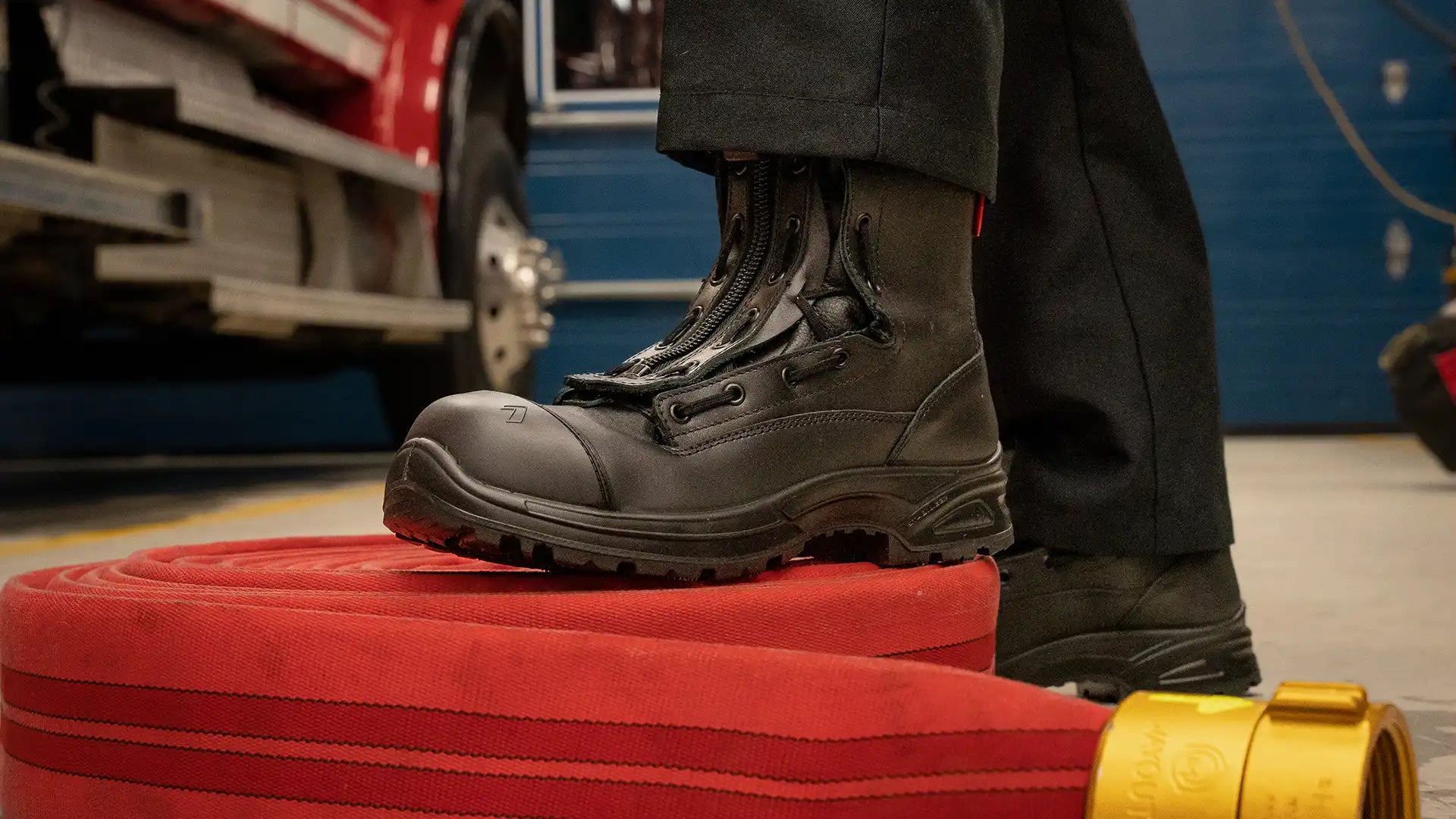 HAIX Airpower XR1 Pro EMS boot on fire hose